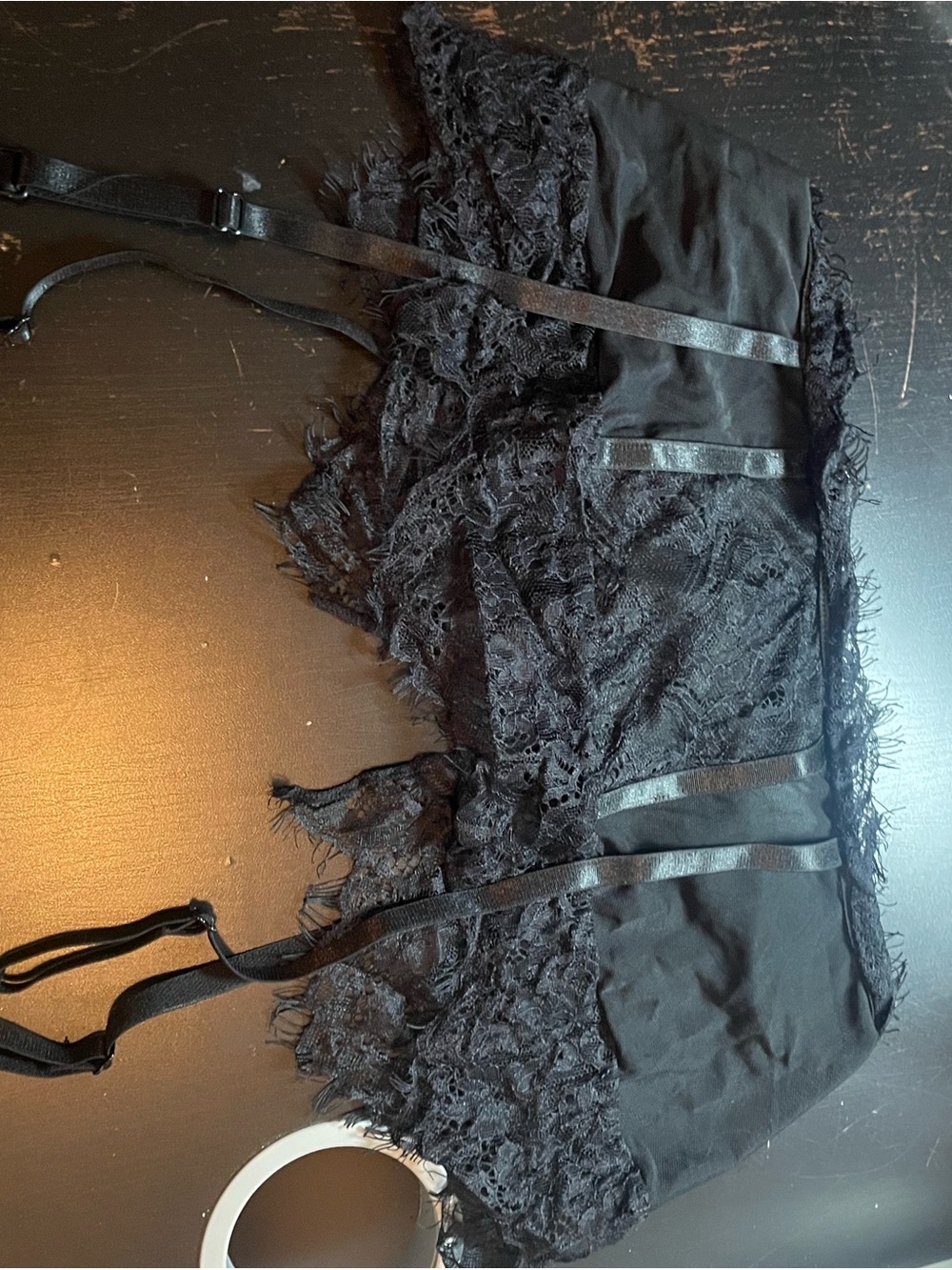 Black Sheer mesh and lace garter belt with adjustable straps